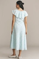 Mille Eloise Flutter-Sleeve V-Neck Midi Dress