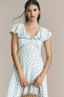 Mille Eloise Flutter-Sleeve V-Neck Midi Dress