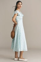 Mille Eloise Flutter-Sleeve V-Neck Midi Dress