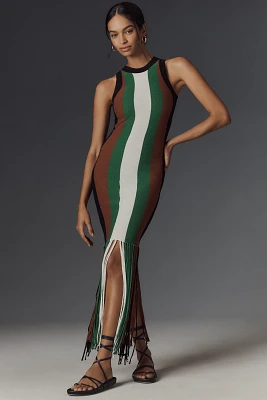 Silvian Heach Sleeveless Fringe Sweater Midi Dress