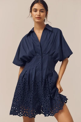 The Tobie Button-Front Pleated Mini Shirt Dress by Exquise