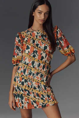 Farm Rio x Anthropologie Puff-Sleeve Fitted Mini Dress