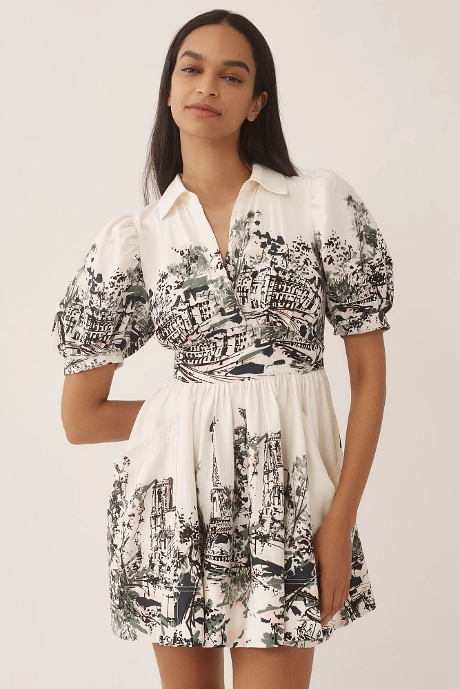 Maeve Short-Sleeve Collared Mini Shirt Dress