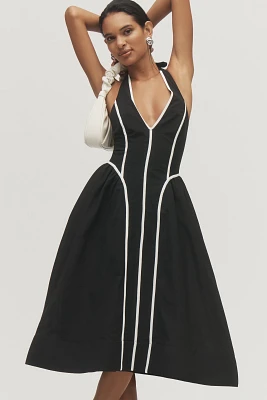 By Anthropologie Halter V-Neck Fit & Flare Midi Dress
