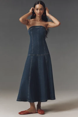 Pilcro Strapless Drop-Waist Denim Midi Dress
