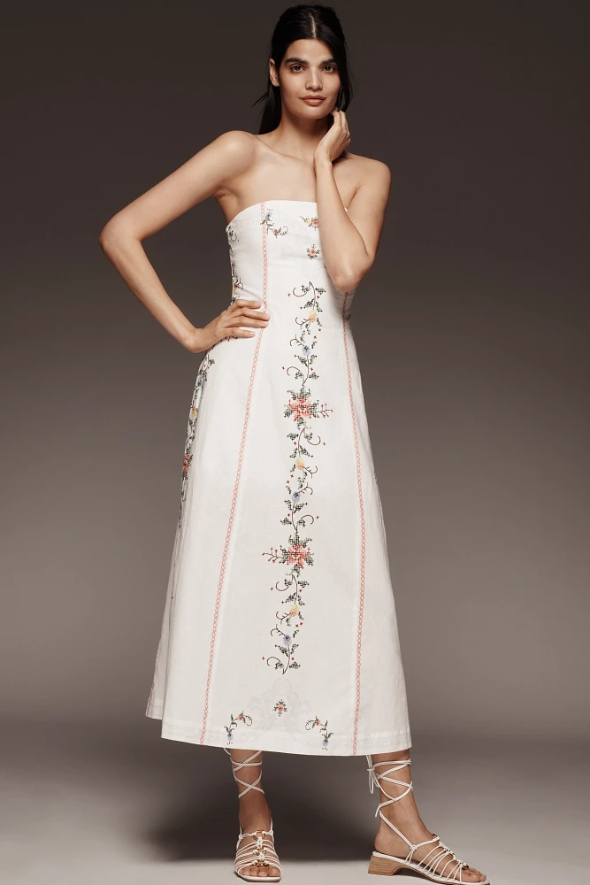 Aston Studio Maggie Harper Linen Blend Strapless Midi Dress