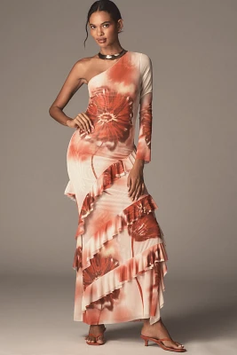 Especia Glowvine One-Shoulder Mesh Maxi Dress