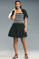 By Anthropologie Puff-Sleeve Square-Neck Smocked Mini Dress