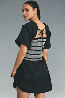 By Anthropologie Puff-Sleeve Square-Neck Smocked Mini Dress