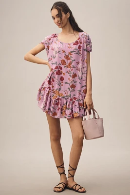 By Anthropologie Short-Sleeve Flounce Mini Dress