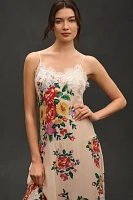 By Anthropologie Sleeveless V-Neck Lace Slip Midi Dress
