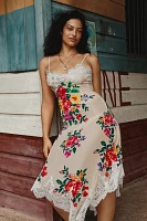 By Anthropologie Sleeveless V-Neck Lace Slip Midi Dress