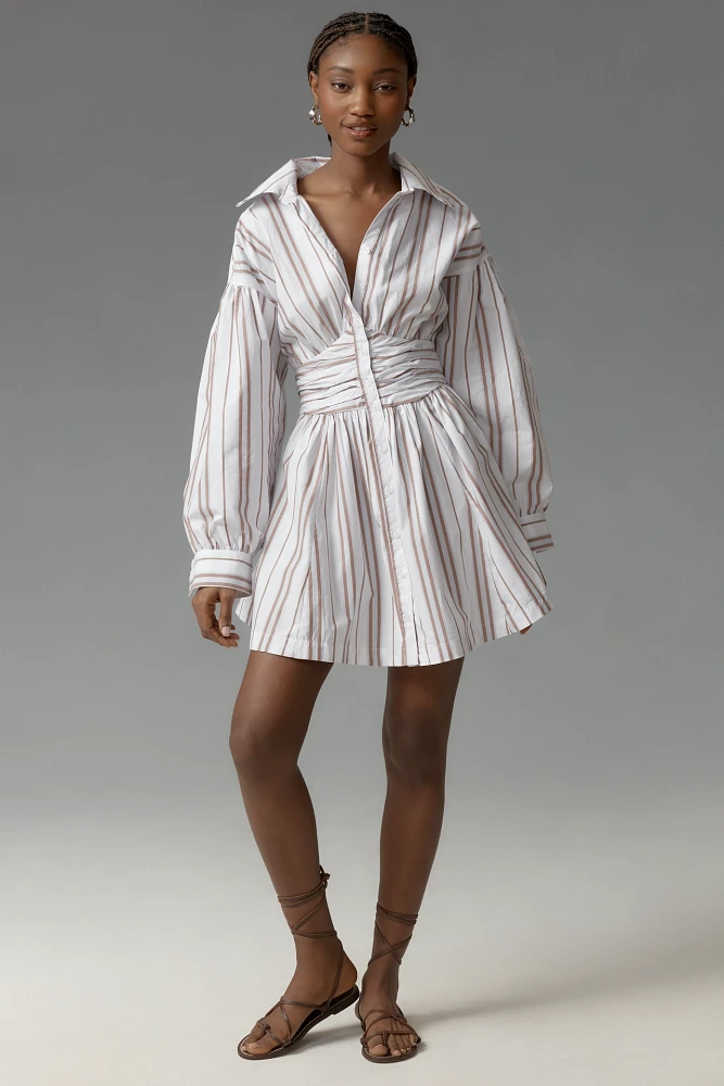 By Anthropologie Long-Sleeve Collared A-Line Mini Dress