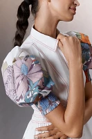 Maeve Puff-Sleeve Smocked Shirt Dress