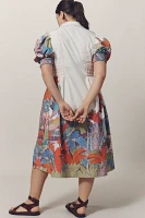 Maeve Puff-Sleeve Smocked Shirt Dress