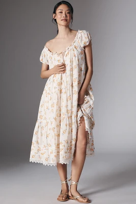 By Anthropologie Short-Sleeve Scoop-Neck Midi Dress