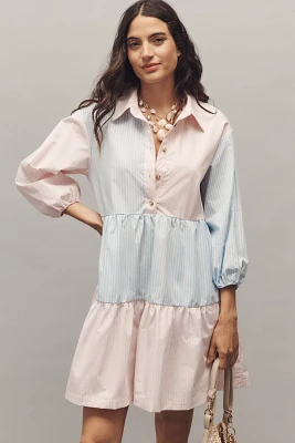 The Bettina Stripe Mix Tiered Mini Shirt Dress by Maeve