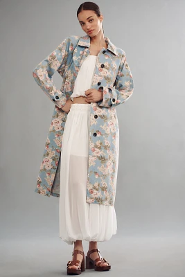Avec Les Filles Printed Denim Trench Coat