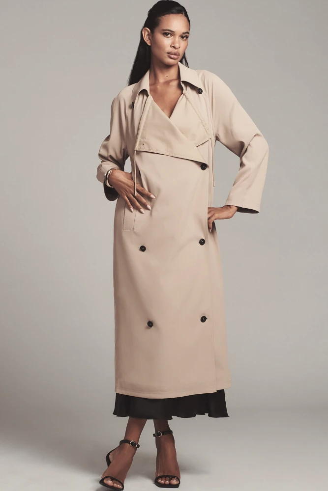 Avec Les Filles Draped Double-Breasted Trench Coat