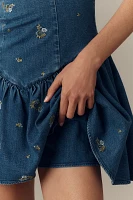 Avec Les Filles Sweetheart Drop-Waist Denim Mini Dress