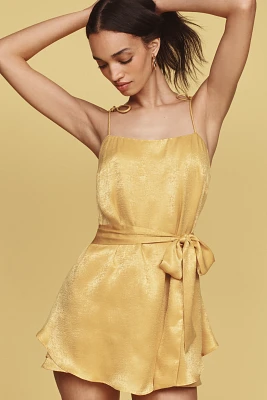 Endless Rose Silky Tie-Waist Square-Neck Romper