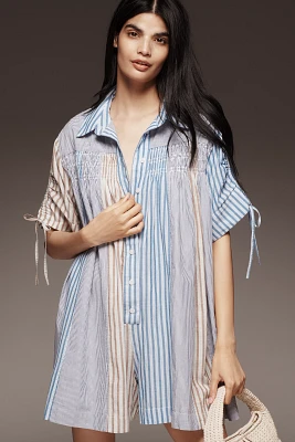 By Anthropologie Short-Sleeve Buttondown Swing Romper