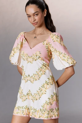 Farm Rio x Anthropologie V-Neck Puff-Sleeve Linen Blend Romper