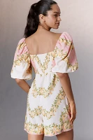 Farm Rio x Anthropologie V-Neck Puff-Sleeve Linen Blend Romper