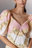 Farm Rio x Anthropologie V-Neck Puff-Sleeve Linen Blend Romper