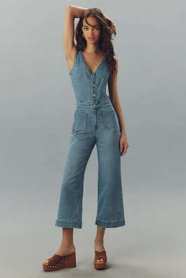 PAIGE Kenny Sleeveless V-Neck Crop Denim Jumpsuit