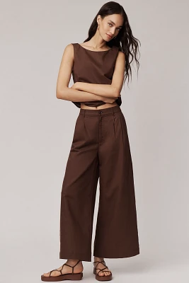 PAIGE Negroni Linen Blend High-Rise Crop Wide-Leg Pants