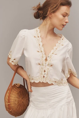 Rails Cataluna Short-Sleeve Embroidered Crop Top