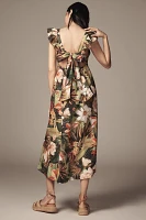 Farm Rio Botanical Forest Ruffled-Strap Midi Dress