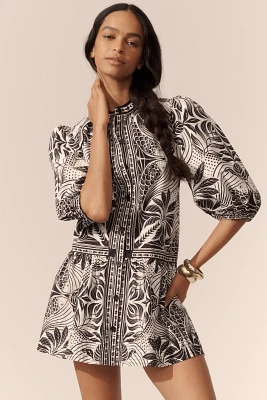 Farm Rio Elegance Scarf Puff-Sleeve Mini Dress