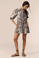 Farm Rio Elegance Scarf Puff-Sleeve Mini Dress