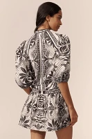 Farm Rio Elegance Scarf Puff-Sleeve Mini Dress