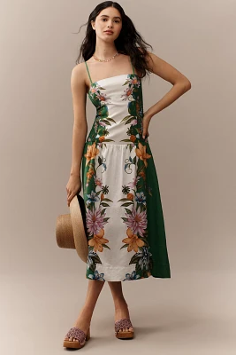 Farm Rio Sweet Bloom Dreamscape Linen Blend Sleeveless Midi Dress