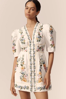 Farm Rio Sweet Bloom Dreamscape Puff-Sleeve Mini Dress