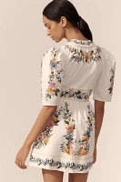 Farm Rio Sweet Bloom Dreamscape Puff-Sleeve Mini Dress