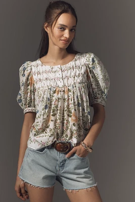 Farm Rio Puff-Sleeve Yoke Blouse
