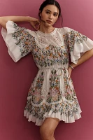 Farm Rio Sweet Bloom Bouquet Short-Sleeve Mini Dress