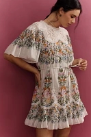 Farm Rio Sweet Bloom Bouquet Short-Sleeve Mini Dress