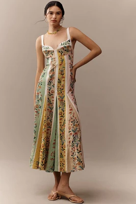 Farm Rio Delicate Floral Stripes Linen Blend Maxi Dress