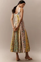 Farm Rio Delicate Floral Stripes Linen Blend Maxi Dress