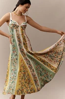 Farm Rio Delicate Floral Stripes Linen Blend Maxi Dress