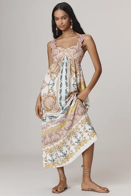Farm Rio Maritime Magic Linen Blend Sleeveless Maxi Dress