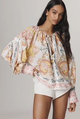 Farm Rio Maritime Magic Long-Sleeve Peasant Blouse