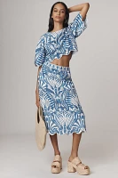 Farm Rio x Anthropologie Linen Lace Nature Short-Sleeve Crop Blouse