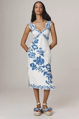 Farm Rio Floral Cascade Wavy Linen Sleeveless Midi Dress