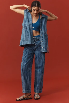 Damson Madder Felix Laser Stripe Barrel Jeans